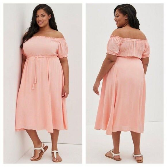 Torrid Midi Challis Off-Shoulder Dress - Picture 2 of 3